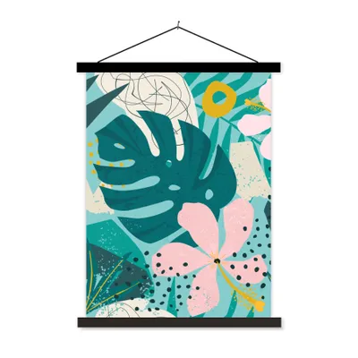 Produktbild von MuchoWow® Textilposter Pflanzen - Illustration - Pastell - Kinder - Mädchen - Kinder 90x120 cm mit schwarzem Rahmen - Dekoration