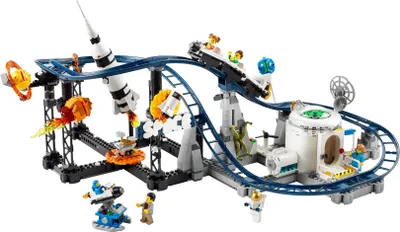 Produktbild von LEGO 31142 Creator 3-in-1 Weltraum-Achterbahn, Bausatz einer Spielzeug-Kirmes mit funktionierenden Wägen, umbaubar in frei fallenden Fallturm oder Karussell mit Raketen und leuchtenden Steinen