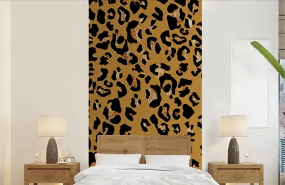 Produktbild von MuchoWow® Fototapete für Wohnzimmer oder Schlafzimmer Wandtapete Vinyl Motivtapete Pantherdruck - Gelb - Gold - 120x240 cm - Hintergrundbild