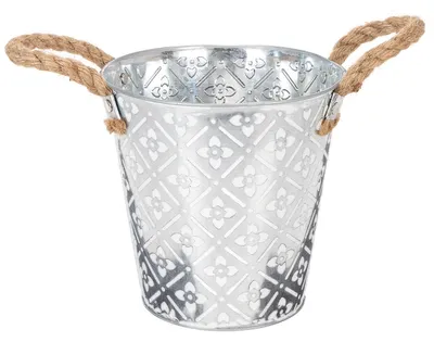 Produktbild von Metalltopf mit Henkeln und Blumenmuster für Pflanzen und Deko