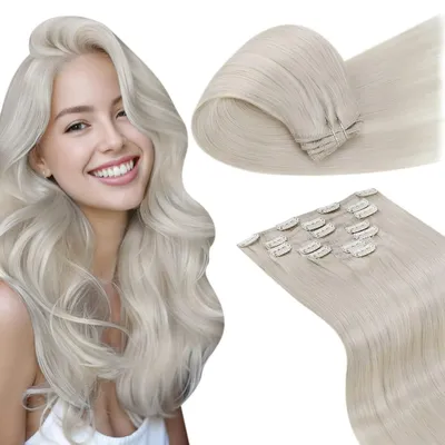 Immagine prodotto di Estensione per capelli da applicare con clip, capelli veri, biondo platino, 105g, 7 pezzi, 45 cm