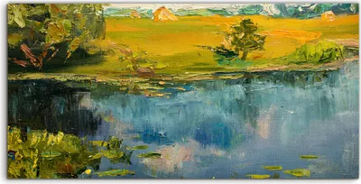 Produktbild von Coloray Canvas 100x50  Wandbild Leinwand Bilder Kunstdruck Wasser Landschafts Baum Gras