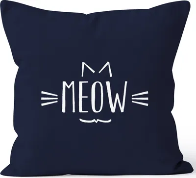Produktbild von Kissenbezug Meow Miau Katze Cat Kissenhülle Dekokissen 40x40 Baumwolle Moonworks navy 40cm x 40cm