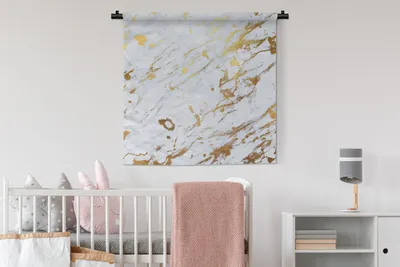 Produktbild von MuchoWow® Wandteppich Wandbehang Marmor - Muster - Gold - Weiß 90x90 cm Tapisserie Dekoration Wandtuch - Wandaufhänger