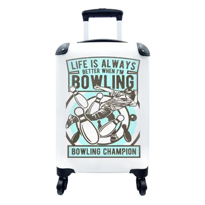 Obrázok produktu pre Kufrík Ručná batožina na kolieskach Malý cestovný kufor so 4 kolieskami Bowling - Modrá - Vintage - Veľkosť kabíny < 55x40x23 cm & 55x40x20 cm - Foto