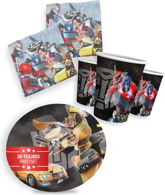 Produktbild von Transformers Party Geburtstag Paket 36tlg mit Tellern Bechern und Servietten