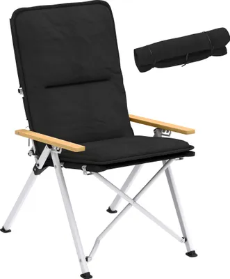 Image de Outsunny Chaise de camping chaise de pêche pliante et portable, dossier haut, coussin amovible et sac de transport, pour jardin, randonnée, pêche, plage et pique-nique, 59x67x96cm, noir