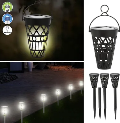 Produktbild von Solar Gartenstecker 3in1 4er Set H37cm schwarz Kunststoff Gartenstecker Wegeleuchte Beleuchtung Gartenbeleuchtung