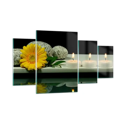 Produktbild von Bilder auf glas - Spa Blume Kerze Stein - 160x90cm - Glasbilder - Wandbilder - Kunstdruck - zum Aufhängen bereit - Wanddekoration aus Glas - Glas Bilder - Wandbild auf Glas - 4 Teile - GDL160x90-0415