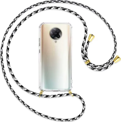 Produktbild von Handykette Backcover-Schutzhülle mit Band (Metall goldfarben) für Xiaomi Redmi K30 Pro, Poco F2 Pro - schwarz/grau/weiß