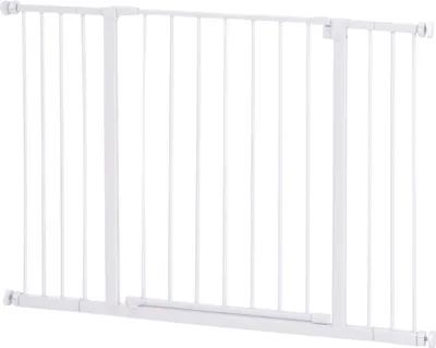 Image de PawHut Barrière de sécurité longueur réglable 76-82 / 86-97 / 101-107 cm hauteur 76 cm sans perçage métal plastique blanc