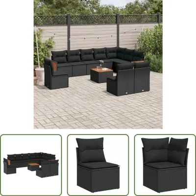 Produktbild von The Living Store 11-tlg. Garten-Sofagarnitur mit Kissen Schwarz Poly Rattan