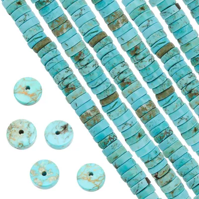 Image de Perles Heishi, 122 pièces, en howlite, plates et rondes, de 8 mm, couleur turquoise, pour la fabrication de bijoux, perles d'espacement
