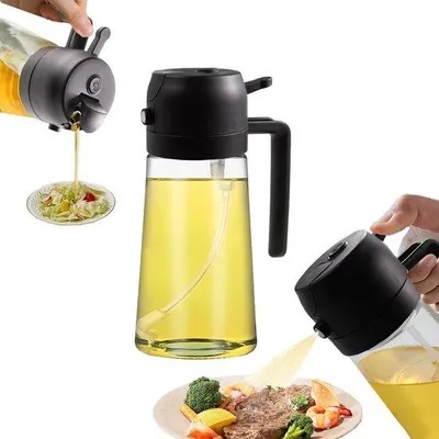 Immagine prodotto di Flacone spray per olio da cucina 2 in 1, 470 ml, nero, per friggitrice ad aria, barbecue e insalate