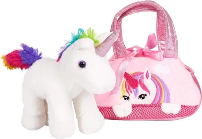 Produktbild von Plüsch Regenbogen Einhorn Kuscheltier in Handtasche - 20 cm