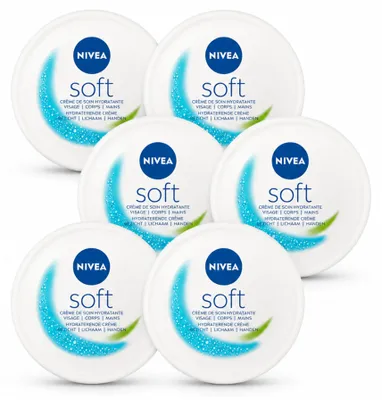 Produktbild von 6 x NIVEA Soft Feuchtigkeitscreme - Gesicht, Körper und Hände - 200 ml - Vorteilspackung - 6 Stücke