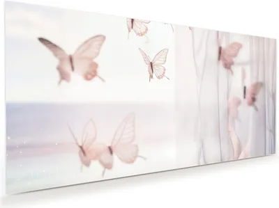 Produktbild von Glasbild 60x30cm in XXL für Wohnzimmer, Schlafzimmer Motiv Schmetterlinge Vorhangsins