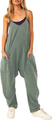 Produktbild von ASKSA Damen Latzhose Sommer Ärmellose Jumpsuit Baggy Oversize Beiläufig Lockerer Strampler Playsuit, Grün, S