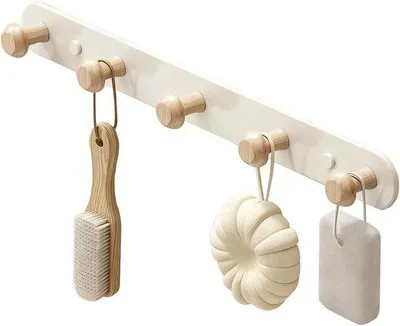 Obrázek produktu pro Dětské háčky, 5 kusů, dřevěné háčky na zeď, vhodné do dětského pokoje, obývacího pokoje a koupelny, rozměry 36 cm x 3,2 cm, materiál: dřevo.