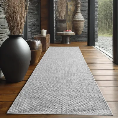 Obrázek produktu pro Indoor Outdoor Teppich Modern Boho Design, Ideal für Küche, Balkon, Terrasse, Wohnzimmer und Esszimmer, Größe: 80 x 150 cm, Farbe: Grau-1