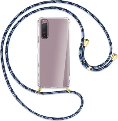 Produktbild von Handykette Backcover-Schutzhülle mit Band (Metall goldfarben) für Sony Xperia 5 II - Blautöne