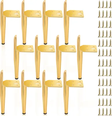 Produktbild von Hengda 12er Set Möbelfüße Tischbein Set Sofafüße Möbelbeine Bettstützen Sofafüße Schrankfuß Möbelbeine Metall Füße Gold 15cm