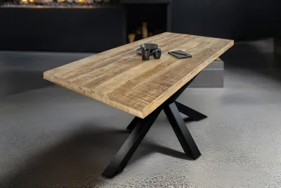 Produktbild von Esstisch 200x100cm Mangoholz gerade Kante Spider-Gestell schwarz RIO