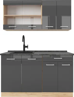 Produktbild von Singleküche Vicco R-Line Anthrazit Hochglanz/Goldkraft Eiche 140 cm , AP Anthrazit, Model 43303