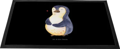 Produktbild von Mr. & Mrs. Panda Fußmatte Pinguin Diät 60 x 90 cm - Schwarz - Geschenk, Abnehmen, Sauberlaufmatte, Schmutzmatte, glücklich, Türmatte, Bauch, Schuhabstreifer, Gewicht