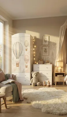 Produktbild von Babyschrank / Kinderschrank mit süßem Motiv, Garderobe für Kinderzimmer Weiß/Bunt, 2 Türen & Schubladen (88x187 cm)