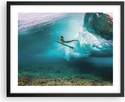 Produktbild von Gerahmtes Poster - Schwarzer Rahmen - Surfen Unterwasser Frau - 50x40 cm - Wand Bild - Wanddeko - Wandbilder - Kunstposter - Wandposter - Bilderrahmen - Bilder - Kunstdruck - P2BAA50x40-4898
