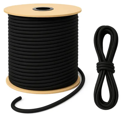 Image de ART TWIST HOME Corde élastique 12 mm x 100 m Corde extensible noire - Corde élastique pour bâche Corde en caoutchouc Ligne en caoutchouc Résistance 100 kg - pour remorques, voile, pêche, tentes, camping, filets