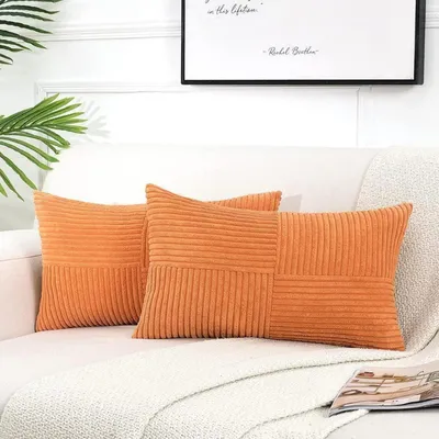 Productafbeelding van Kussensloop set van 2, oranje, kordsuède, 30x50 cm, zachte, decoratieve kussenslopen