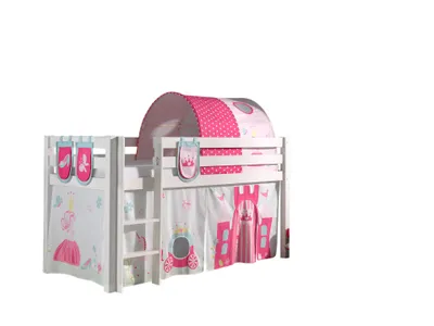 Image de Lit de jeu Vipack Pino, surface de couchage 90x200 cm avec set textile rideau, tunnel et 3 sacs "Princes