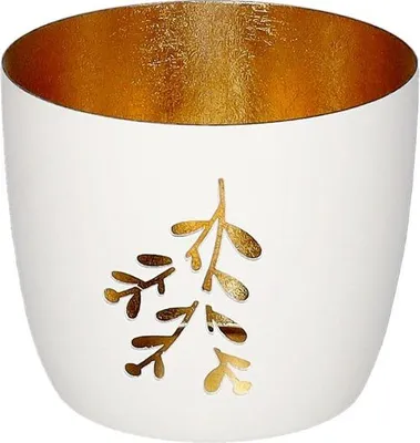 Immagine prodotto di Gift Company Windlicht Madras M, Mistelzweig, Teelichthalter, Kerzenhalter, Eisen, Weiß / Gold, H 8.5 cm, 1212004001
