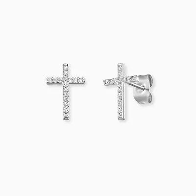 Produktbild von Engelsrufer Ohrstecker Damen Kreuz Zirkonia Silber ERE-LILCROSS-ZI-ST