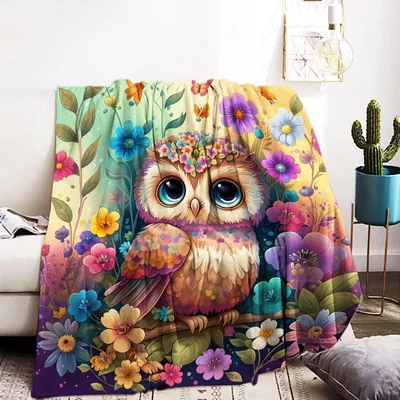 Immagine prodotto di Coperta in flanella morbida con motivo a gufi, 150x200 cm