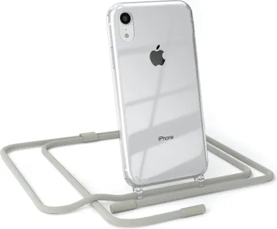 Produktbild von EAZY CASE Handykette für Apple iPhone XR, Clear Case aus Silikon, mit Umhängeband, abnehmbare Endstücke, Handyband in Beige