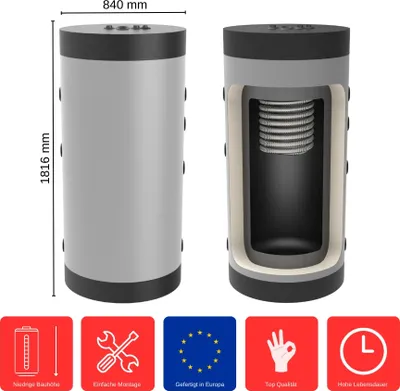 Produktbild von Hygiene-Kombispeicher 500 Liter HK-0-500 Standspeicher Warmwasserspeicher Boiler
