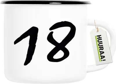 Produktbild von Huuraa Emaille Tasse 18 Geburtstag 300ml Vintage Campingbecher Geschenkidee