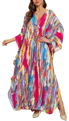 Produktbild von Solidchoice - Bohemian Kimono, Kaftan, Maxikleid für Damen in Rosa und Blau