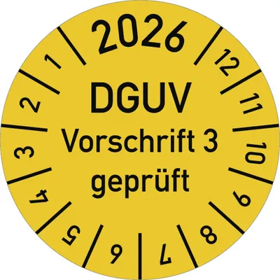 Produktbild von Dreifke® Prüfplakette 2026 DGUV Vorschrift 3 , Folie, Ø 15 mm, 10 Stüc...