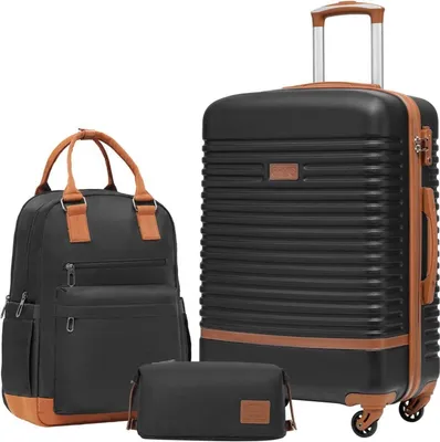 Image de COOLIFE ABS Valise rigide Trolley Set 3pcs Noir/Brun