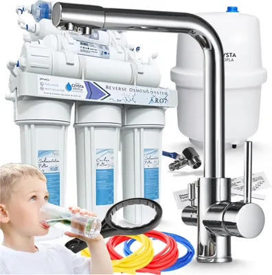 Obrázok produktu pre Filtračná kuchynská batéria Ari Venom 1 s 3-cestným výtokom, 7-stupňový filter RO7, otočná výlevka, chróm