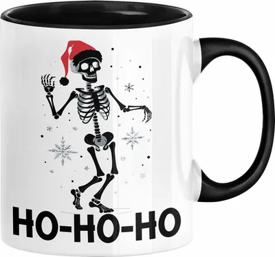 Produktbild von Skelett Weihnachten Geschenk Tasse Weihnachliches Skelett Grafik Geschenkidee Totenkopf Fans Tattoo (Schwarz)