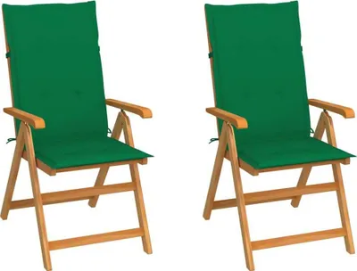 Produktbild von Gartenstühle 2 Stk. mit Grünen Kissen Massivholz Teak