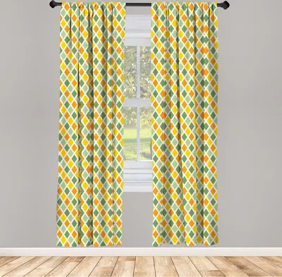 Produktbild von ABAKUHAUS Retro Vorhänge, Gardinen, Klassisches kariertes Muster in den gelben und grünen Farben gestreift gekreuzt, 2 Stück 75 x 175 cm, , Ringelblume Creme Grün