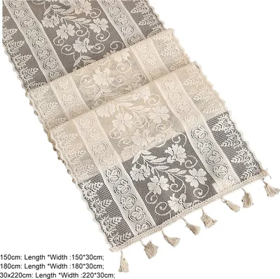 Produktbild von Tischläufer mit Spitzenblumenmuster, verschleißfest, extra lang, bestickt, rechteckig, Tischdekoration für Hochzeitsfeiern