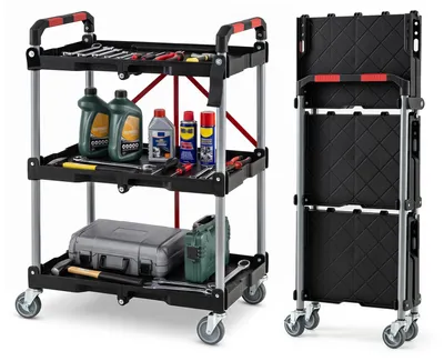 Imagen del producto de Carrito de servicio COSTWAY, 3 niveles, plegable, con 4 ruedas, carro multiusos de metal, carro auxiliar para cocina, taller y oficina, dimensiones: 59 x 40 x 86,5 cm