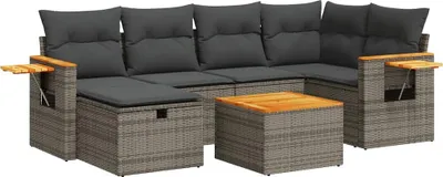 Produktbild von vidaXL 7-tlg. Garten-Sofagarnitur mit Kissen Grau Poly Rattan